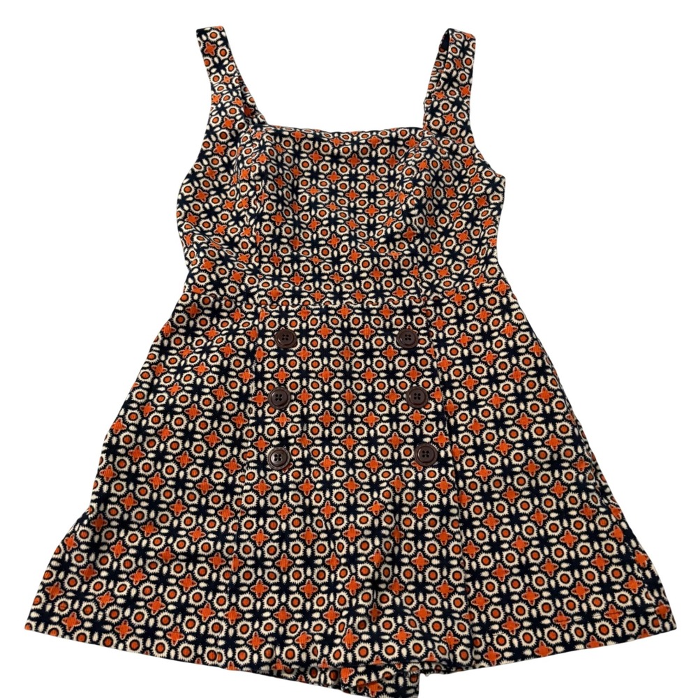 BDG Urban Outfitters Corduroy Romper Retro Geometric Print Orange Navy Medium